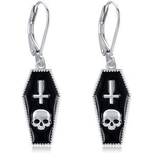 Women Sliver Coffin/Gothic Crystal Dangle Sterling Halloween Jewelry Earrings